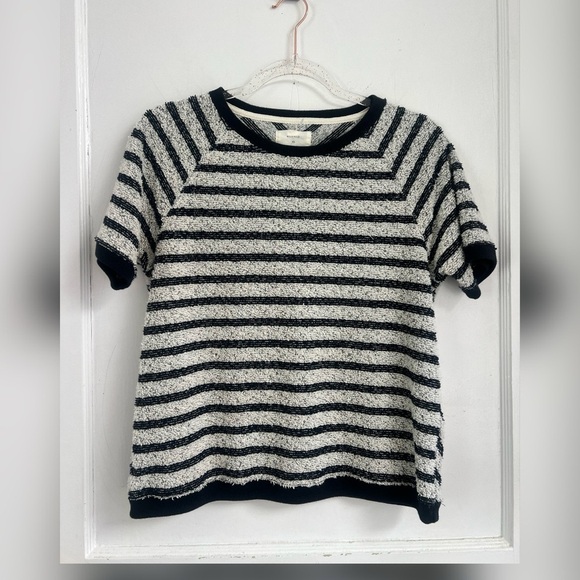 Billy Reid womens top textured stripe short sleeve black/white Size XS $198 - Picture 1 of 3
